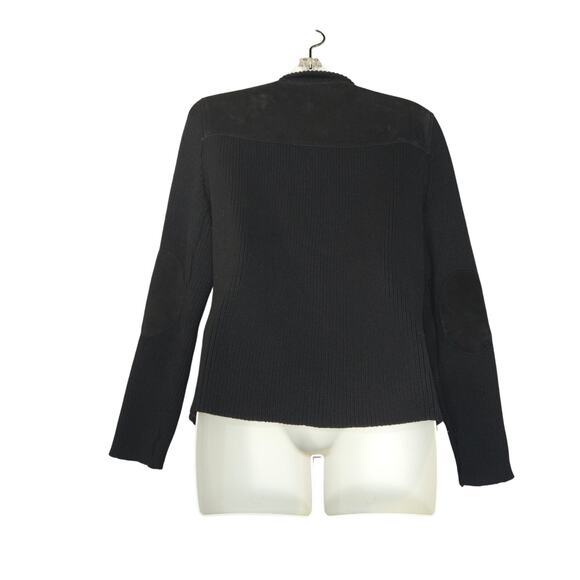 Covington Women Medium Leather Coat Elbow Patches Chocolate Brown Knit Zip Y2K - Picture 6 of 12